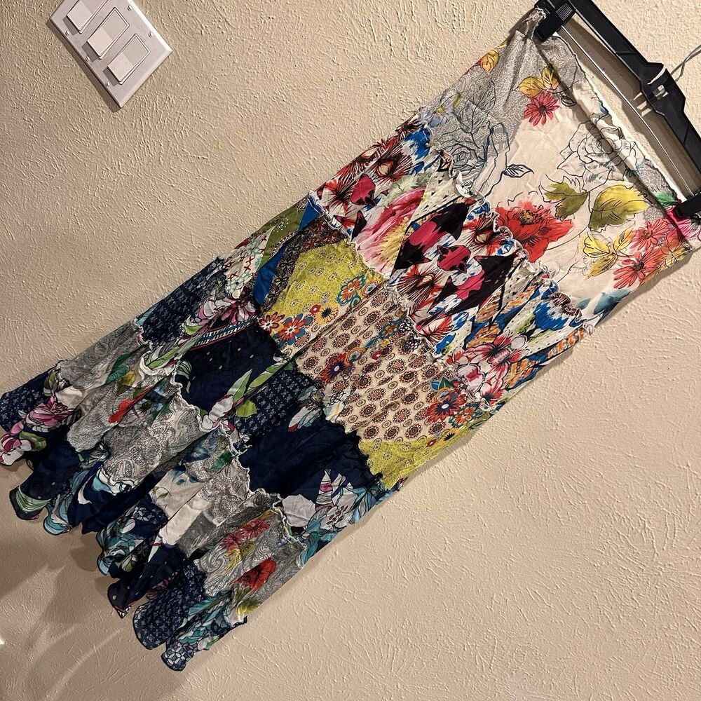 Johnny Was Multicolor Floral Patchwork Maxi Skirt